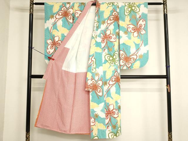 平和屋着物[]七五三　女の子　７歳　祝着　四つ身　舞蝶楓文　金彩　逸品　AABJ5326ja