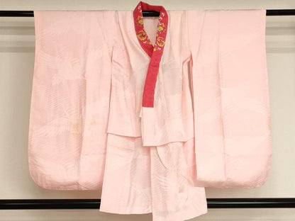 平和屋着物∵女の子　十三参り　子供　祝着・長襦袢（無双仕立て・半衿刺繍）・袋帯セット　総絞り　舞扇花文　逸品　AABJ5327ja