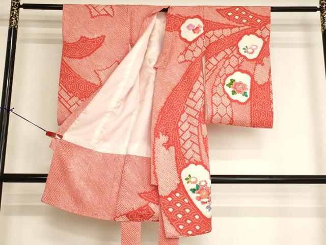 平和屋着物[]お宮参り　女の子　祝着　産着　初着　のしめ　総絞り　鈴花文　金彩　逸品　AABJ5328ja