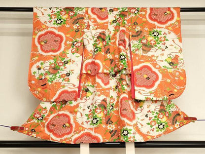 平和屋着物[]七五三　女の子　３歳　祝着　三つ身　飾花文　金彩　逸品　AABJ5338ja
