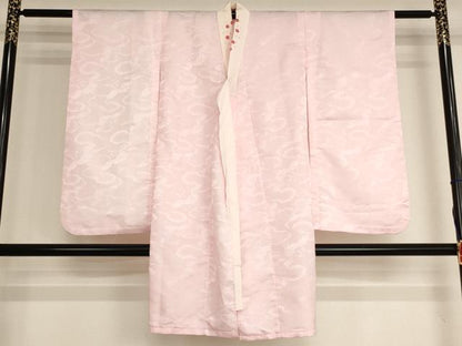 平和屋着物[]女の子 子供 長襦袢 単衣 雲取り飛鶴地紋 鴇色 半衿刺繍 洗える着物 AABJ5341ja