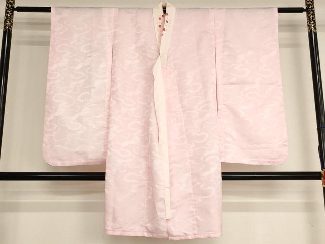 平和屋着物[]女の子 子供 長襦袢 単衣 雲取り飛鶴地紋 鴇色 半衿刺繍 洗える着物 AABJ5341ja