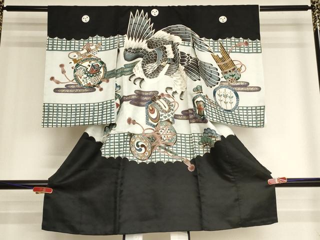 平和屋着物[]お宮参り　男の子　祝着　産着　初着　のしめ　鷹　吉祥楽器文　金彩　逸品　AABJ5342ja