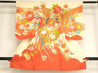 平和屋着物[]七五三　女の子　３歳　祝着　一つ身　刺繍　鳳凰牡丹文　金糸　金彩　逸品　AABJ5344ja