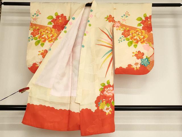 平和屋着物[]七五三　女の子　３歳　祝着　一つ身　刺繍　鳳凰牡丹文　金糸　金彩　逸品　AABJ5344ja