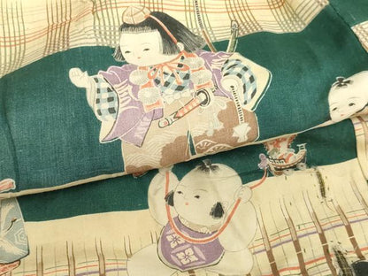 平和屋着物[]アンティーク　大正ロマン　七五三　男の子　祝着　童子　横段文　逸品　AABJ5347ja