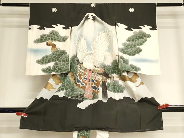 平和屋着物[]お宮参り　男の子　祝着　産着　初着　のしめ　刺繍　鷹　松　金糸　金彩　逸品　未使用　AABJ5348ja