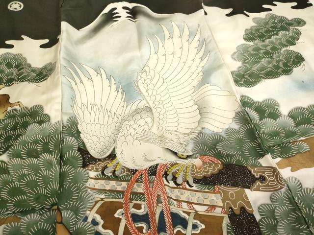 平和屋着物[]お宮参り　男の子　祝着　産着　初着　のしめ　刺繍　鷹　松　金糸　金彩　逸品　未使用　AABJ5348ja