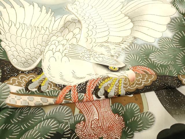 平和屋着物[]お宮参り　男の子　祝着　産着　初着　のしめ　刺繍　鷹　松　金糸　金彩　逸品　未使用　AABJ5348ja