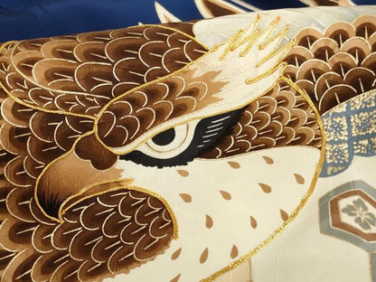 平和屋着物[]お宮参り　男の子　祝着　産着　初着　のしめ　駒刺繍　鷹　地紙松文　金彩　逸品　AABJ5349ja
