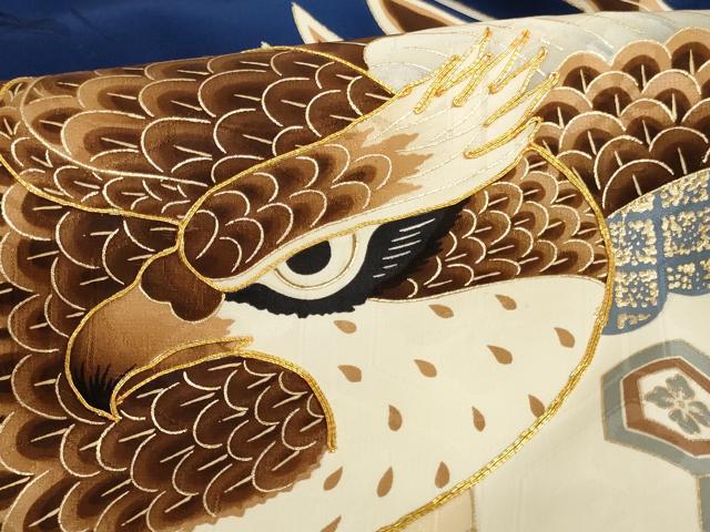 平和屋着物[]お宮参り　男の子　祝着　産着　初着　のしめ　駒刺繍　鷹　地紙松文　金彩　逸品　AABJ5349ja