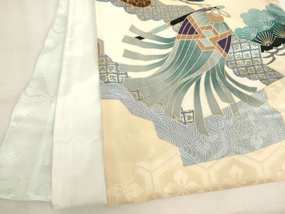 平和屋着物[]お宮参り　男の子　祝着　産着　初着　のしめ　駒刺繍　鷹　地紙松文　金彩　逸品　AABJ5349ja