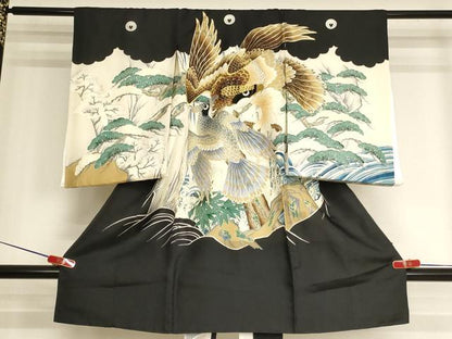 平和屋着物[]お宮参り　男の子　祝着　産着　初着　のしめ　刺繍　鷹　松　金銀糸　金彩　逸品　AABJ5351ja