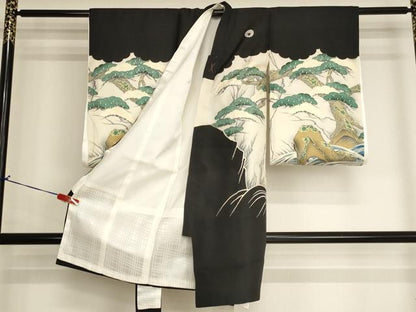 平和屋着物[]お宮参り　男の子　祝着　産着　初着　のしめ　刺繍　鷹　松　金銀糸　金彩　逸品　AABJ5351ja