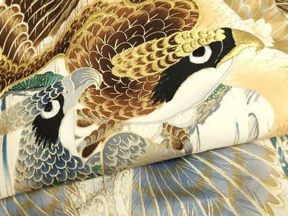 平和屋着物[]お宮参り　男の子　祝着　産着　初着　のしめ　刺繍　鷹　松　金銀糸　金彩　逸品　AABJ5351ja