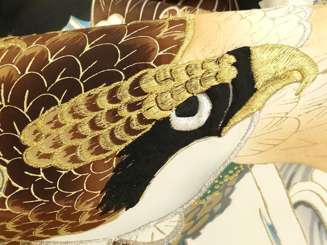 平和屋着物[]お宮参り　男の子　祝着　産着　初着　のしめ　刺繍　鷹　松　金銀糸　金彩　逸品　AABJ5351ja
