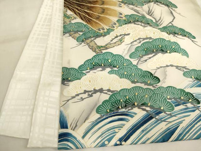 平和屋着物[]お宮参り　男の子　祝着　産着　初着　のしめ　刺繍　鷹　松　金銀糸　金彩　逸品　AABJ5351ja