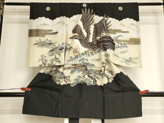 平和屋着物[]お宮参り　男の子　祝着　産着　初着　のしめ　鷹　風景文　暈し染め　金彩　逸品　AABJ5353ja