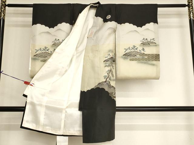 平和屋着物[]お宮参り　男の子　祝着　産着　初着　のしめ　鷹　風景文　暈し染め　金彩　逸品　AABJ5353ja