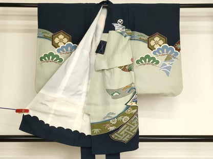 平和屋着物[]七五三　男の子　祝着　一つ身　兜　暈し染め　金銀彩　逸品　AABJ5354ja