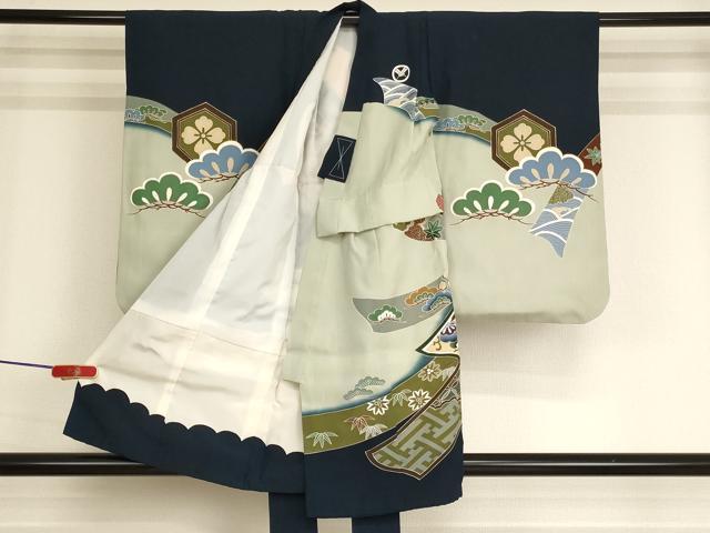 平和屋着物[]七五三　男の子　祝着　一つ身　兜　暈し染め　金銀彩　逸品　AABJ5354ja
