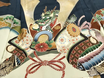 平和屋着物[]七五三　男の子　祝着　一つ身　兜　暈し染め　金銀彩　逸品　AABJ5354ja