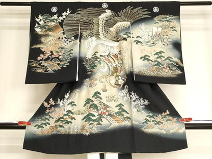 平和屋着物[]お宮参り　男の子　祝着　産着　初着　のしめ　鷹　打ち出の小槌　風景文　暈し染め　金銀彩　逸品　AABJ5355ja