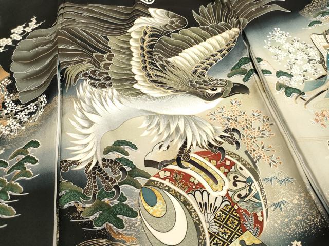 平和屋着物[]お宮参り　男の子　祝着　産着　初着　のしめ　鷹　打ち出の小槌　風景文　暈し染め　金銀彩　逸品　AABJ5355ja