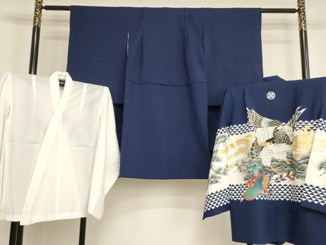 平和屋着物[]七五三　男の子　祝着・羽織・長襦袢（単衣）セット　鷹　松　金彩　AABJ5357ja