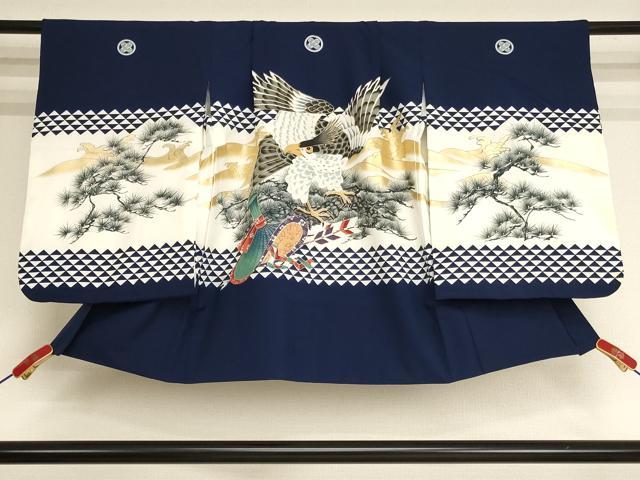 平和屋着物[]七五三　男の子　祝着・羽織・長襦袢（単衣）セット　鷹　松　金彩　AABJ5357ja