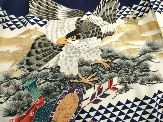 平和屋着物[]七五三　男の子　祝着・羽織・長襦袢（単衣）セット　鷹　松　金彩　AABJ5357ja