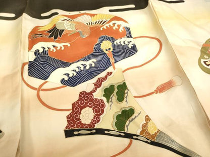 平和屋着物[]お宮参り　男の子　祝着　産着　初着　のしめ　駒刺繍　文箱　扇　暈し染め　金彩　逸品　未使用　AABJ5359ja