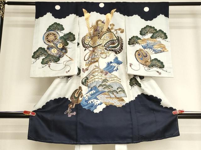 平和屋着物[]お宮参り　男の子　祝着　産着　初着　のしめ　兜　地紙風景文　金彩　逸品　AABJ5360ja