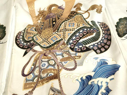 平和屋着物[]お宮参り　男の子　祝着　産着　初着　のしめ　兜　地紙風景文　金彩　逸品　AABJ5360ja