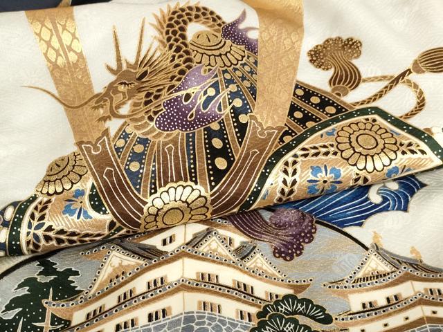 平和屋着物[]お宮参り　男の子　祝着　産着　初着　のしめ　兜　地紙風景文　金彩　逸品　AABJ5360ja