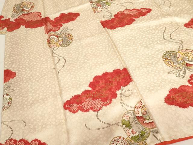 平和屋着物[]七五三　女の子　７歳　祝着　四つ身　雲重ね鼓文　金銀彩　逸品　AABJ5361ja