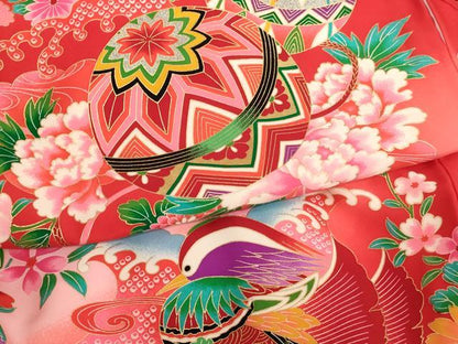 平和屋着物[]お宮参り　女の子　祝着　産着　初着　のしめ　花手毬文　鴛鴦　暈し染め　金銀彩　逸品　AABJ5362ja