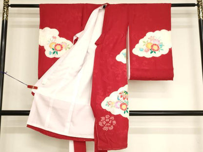 平和屋着物[]お宮参り　女の子　祝着　産着　初着　のしめ　絞り　花手毬文　金彩　逸品　未使用　AABJ5364ja