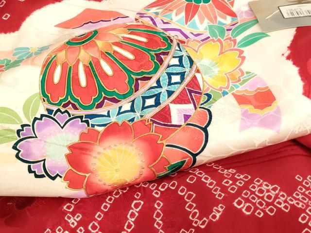 平和屋着物[]お宮参り　女の子　祝着　産着　初着　のしめ　絞り　花手毬文　金彩　逸品　未使用　AABJ5364ja