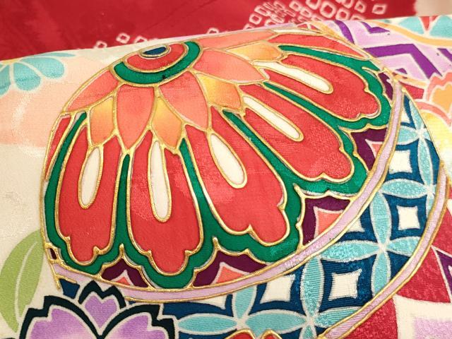 平和屋着物[]お宮参り　女の子　祝着　産着　初着　のしめ　絞り　花手毬文　金彩　逸品　未使用　AABJ5364ja