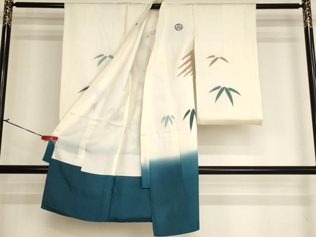 平和屋着物[]お宮参り　男の子　祝着　産着　初着　のしめ　手描き　駒刺繍　鷹　松　暈し染め　金彩　逸品　AABJ5365ja