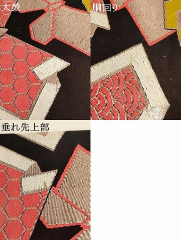 平和屋着物∵女の子　子供　全通柄袋帯　舞蝶文　黒地　銀糸　逸品　AABJ5372ja