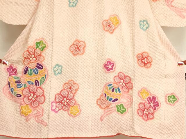 平和屋着物[]七五三　女の子　３歳　祝着　三つ身　長襦袢（無双仕立て）・被布セット　総絞り　花手毬文　ベロア　逸品　AABJ5373ja