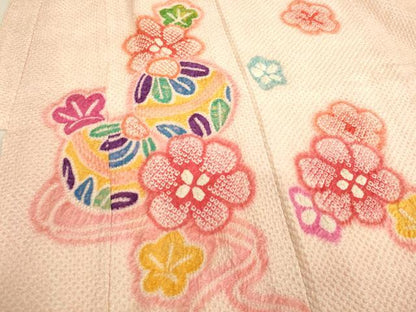 平和屋着物[]七五三　女の子　３歳　祝着　三つ身　長襦袢（無双仕立て）・被布セット　総絞り　花手毬文　ベロア　逸品　AABJ5373ja