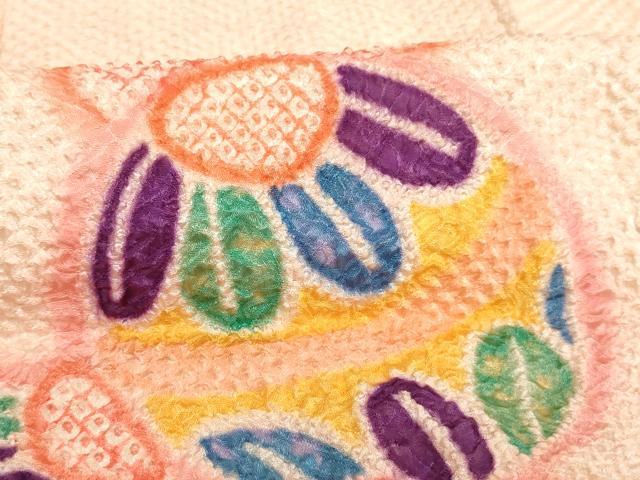 平和屋着物[]七五三　女の子　３歳　祝着　三つ身　長襦袢（無双仕立て）・被布セット　総絞り　花手毬文　ベロア　逸品　AABJ5373ja