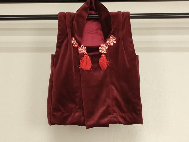 平和屋着物[]七五三　女の子　３歳　祝着　三つ身　長襦袢（無双仕立て）・被布セット　総絞り　花手毬文　ベロア　逸品　AABJ5373ja