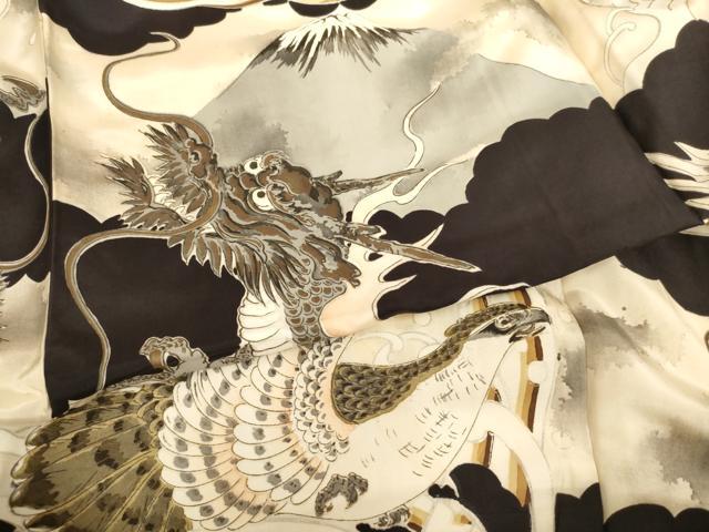 平和屋着物[]子供　男の子　長襦袢　袷　龍　鷹　富士山　暈し染め　金銀彩　逸品　AABJ5376ja