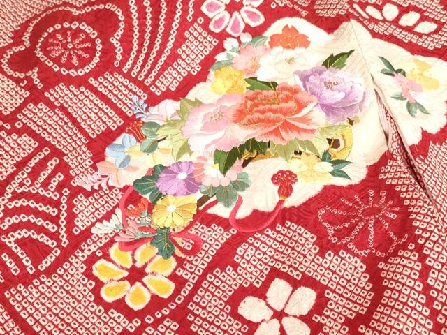 平和屋着物[]お宮参り　女の子　祝着　産着　初着　のしめ　絞り　刺繍　花車文　金糸　逸品　未使用　AABJ5377ja