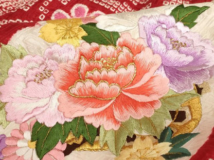 平和屋着物[]お宮参り　女の子　祝着　産着　初着　のしめ　絞り　刺繍　花車文　金糸　逸品　未使用　AABJ5377ja