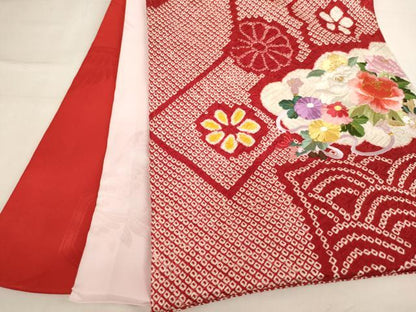 平和屋着物[]お宮参り　女の子　祝着　産着　初着　のしめ　絞り　刺繍　花車文　金糸　逸品　未使用　AABJ5377ja